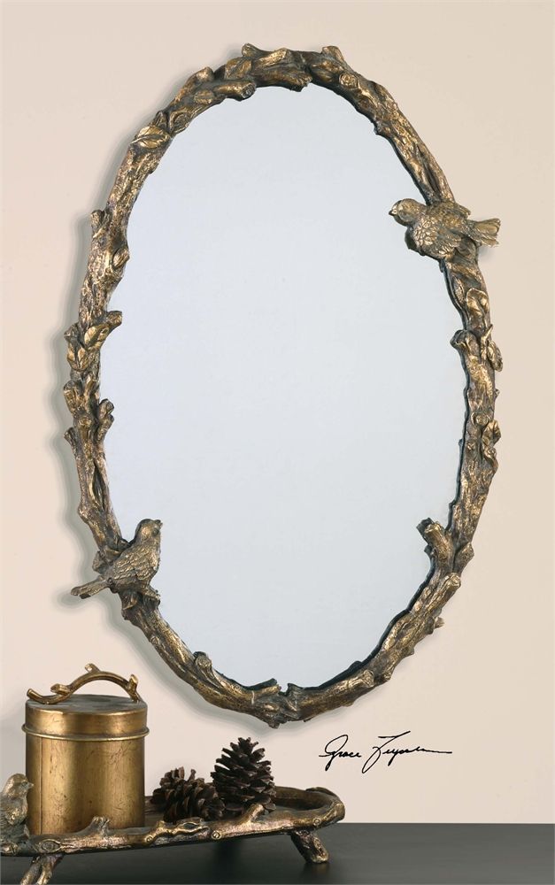 Uttermost Paza Oval Vine Gold Mirror | Gold Mirror Wall, Antique Mirror Pertaining To Farmhouse Woodgrain And Leaf Accent Wall Mirrors (View 8 of 15)