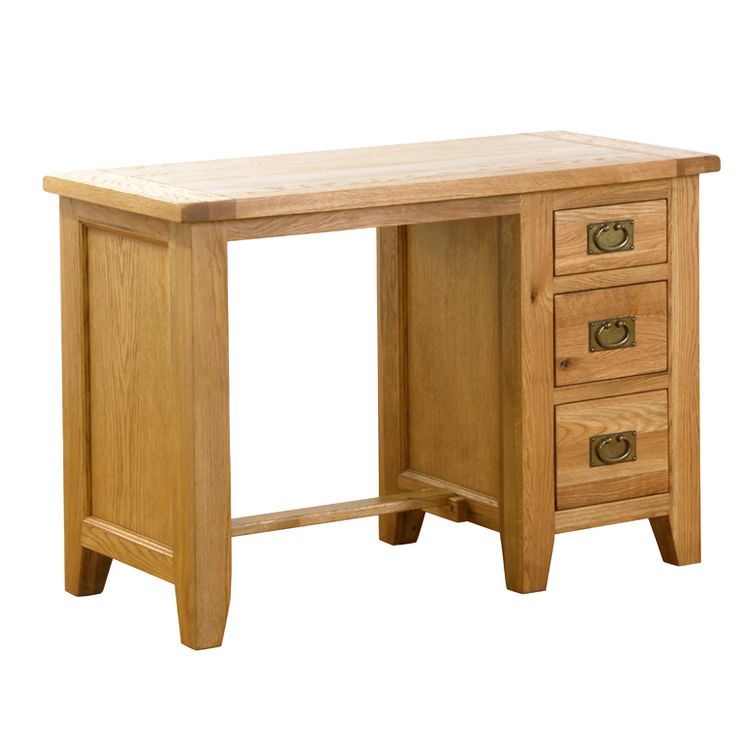 Vancouver Petite – 3 Drawer Oak Desk / Dressing Table (nb033) | Bestbuys Inside Burnished Oak 3 Drawer Desks (View 8 of 15)
