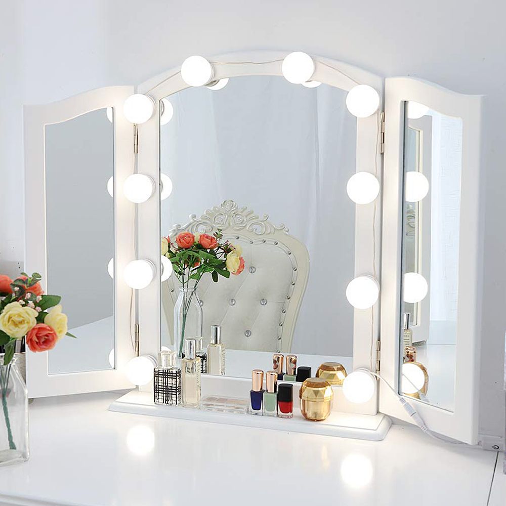 Vanity Light Kit For Hollywood Makeup Mirror With 10 Led Dimmable Bulbs Intended For Led Lighted Makeup Mirrors (View 10 of 15)