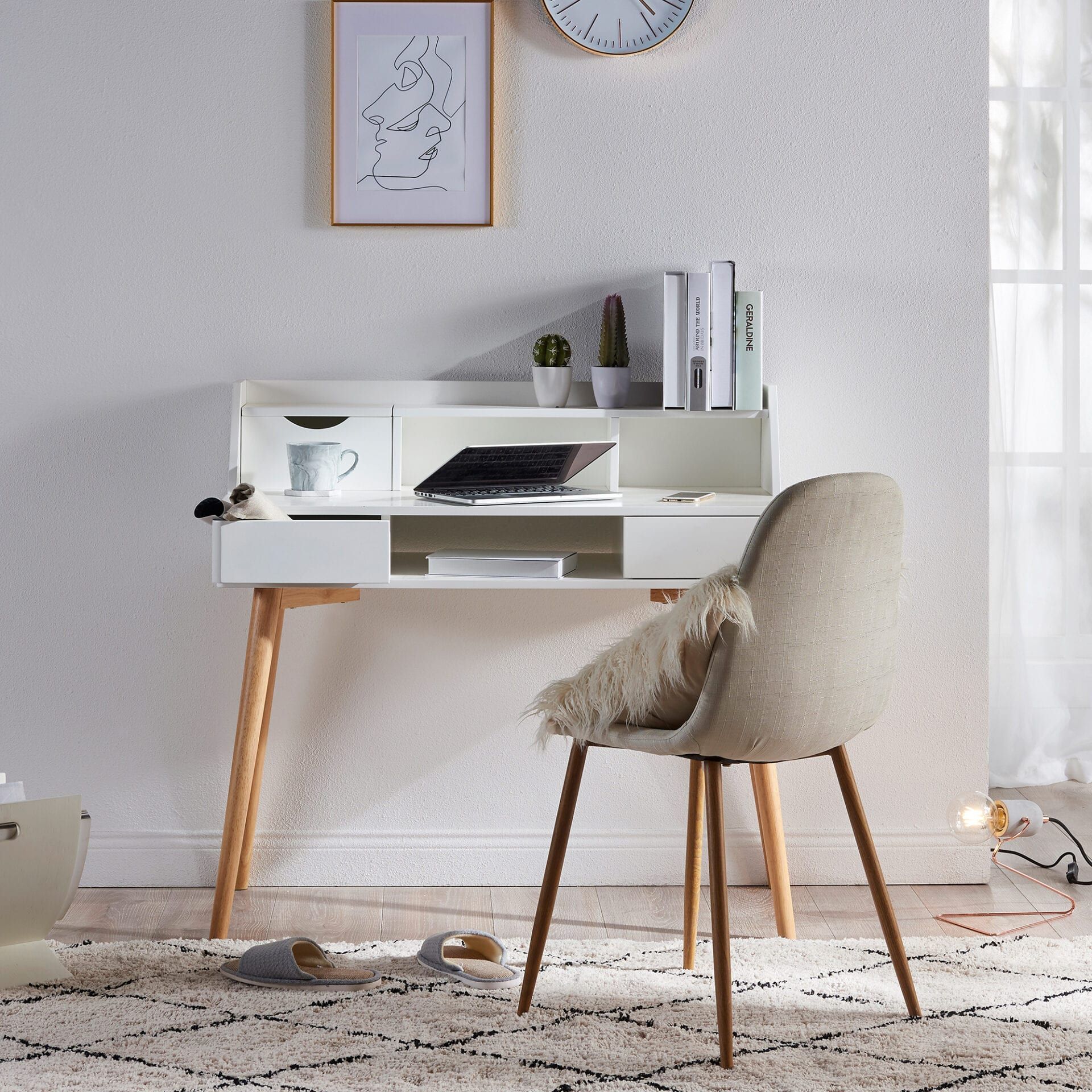 Versanora Creativo Wooden Writing Desk With Storage, White/natural Vnf In Natural And White 1 Drawer Writing Desks (View 6 of 15)