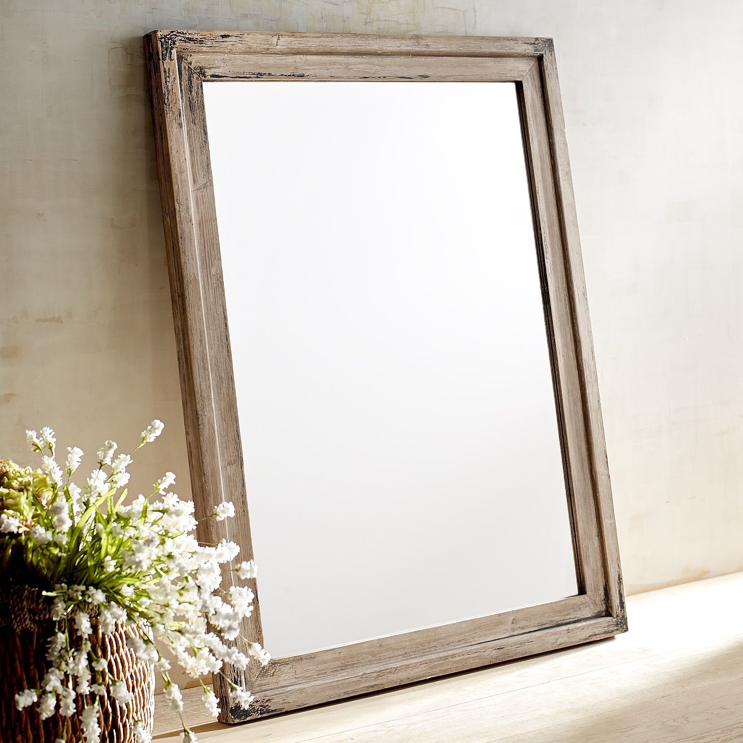 Ville Whitewashed Wood Framed 36x48 Mirror | Wood Framed Mirror With Regard To Gray Washed Wood Wall Mirrors (Photo 2 of 15)