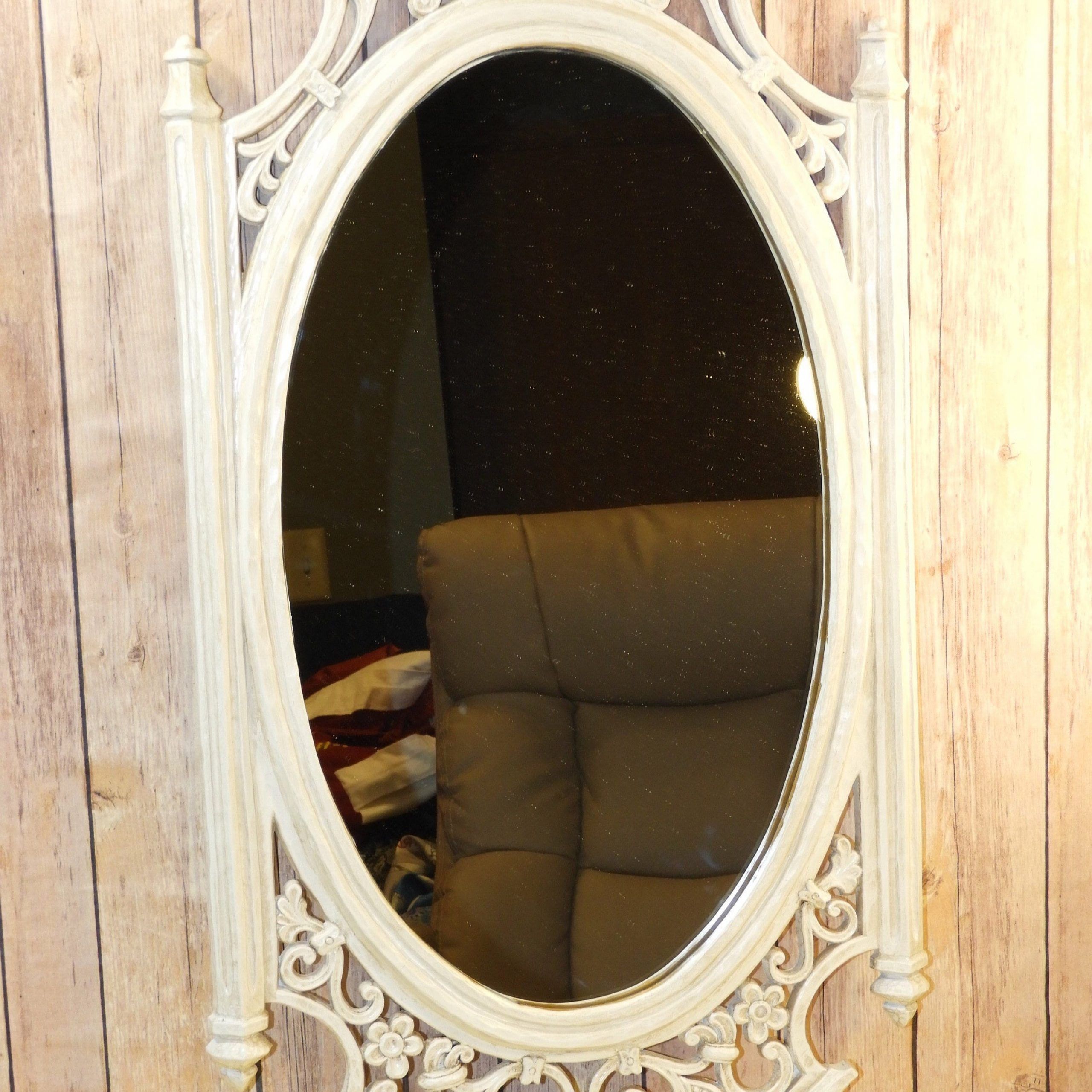 Vintage Antiqued White Wall Mirror, Decorative Syroco Wall Hanging Throughout Tellier Accent Wall Mirrors (View 5 of 15)