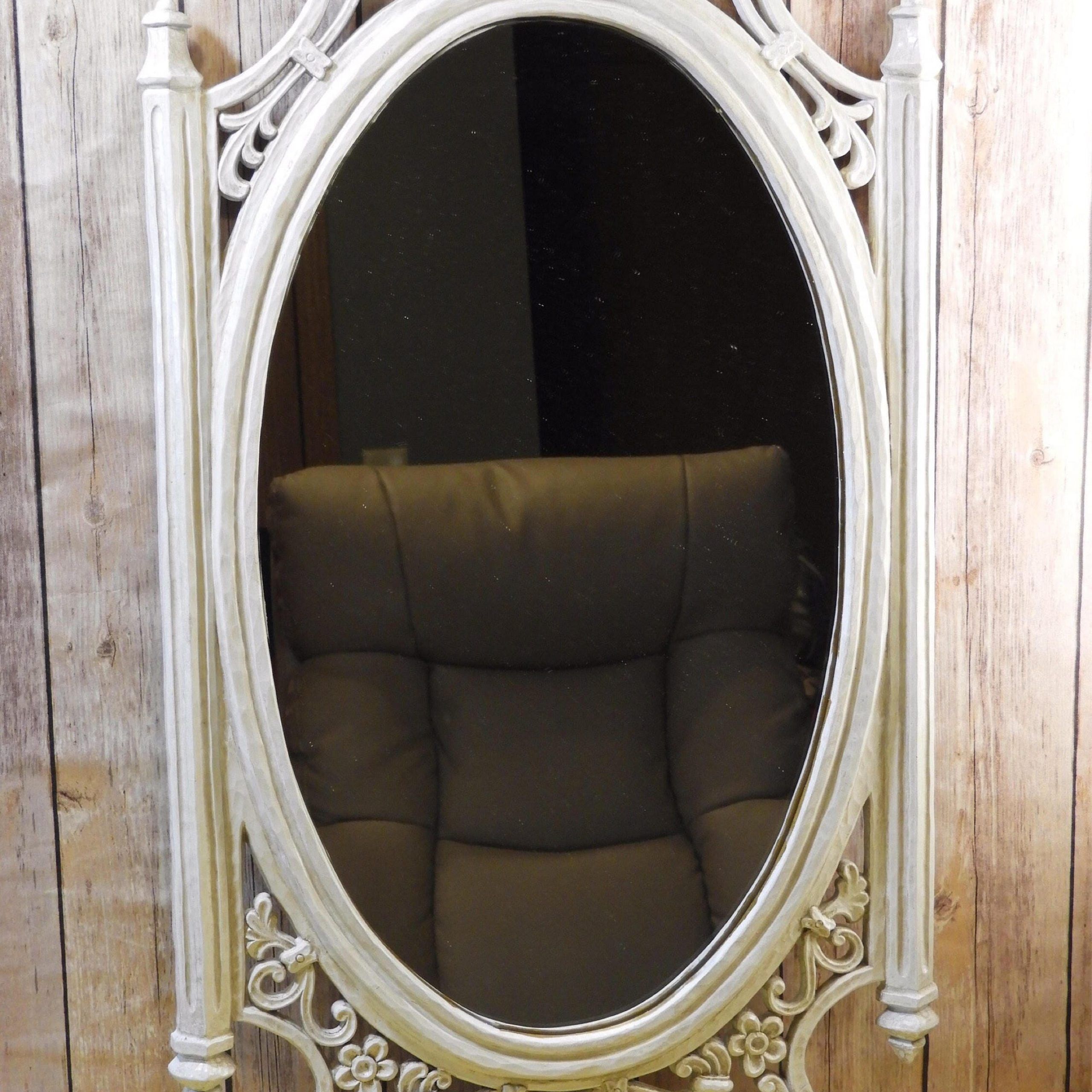 Vintage Antiqued White Wall Mirror, Decorative Syroco Wall Hanging Within Bruckdale Decorative Flower Accent Mirrors (View 4 of 15)