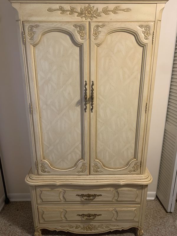 Vintage Armoire Ivory Wood With Drawers For Sale In Aloma, Fl – Offerup With Antique Ivory Wood Desks (View 9 of 15)