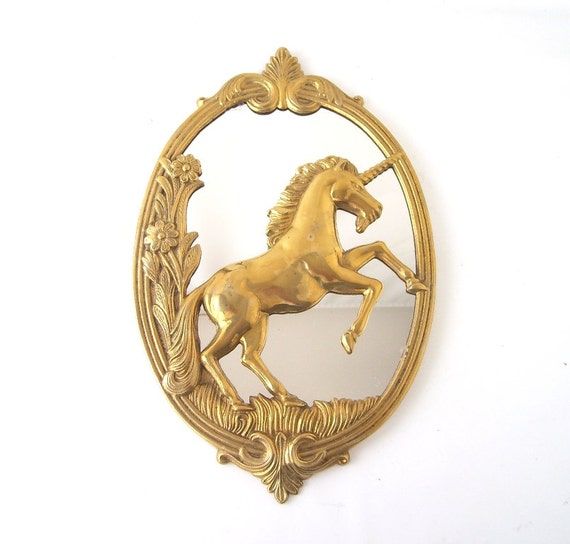 Vintage Brass Unicorn Mirror Retro Home Decor Fantasy Flowers Pertaining To Arrigo Accent Mirrors (Photo 4 of 15)