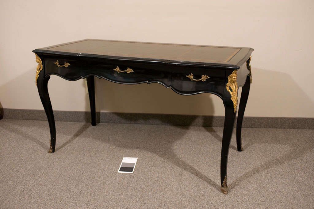 Vintage French Louis Xv Black Leather Top Writing Desk At 1stdibs Within Lacquer And Gold Writing Desks (View 10 of 15)