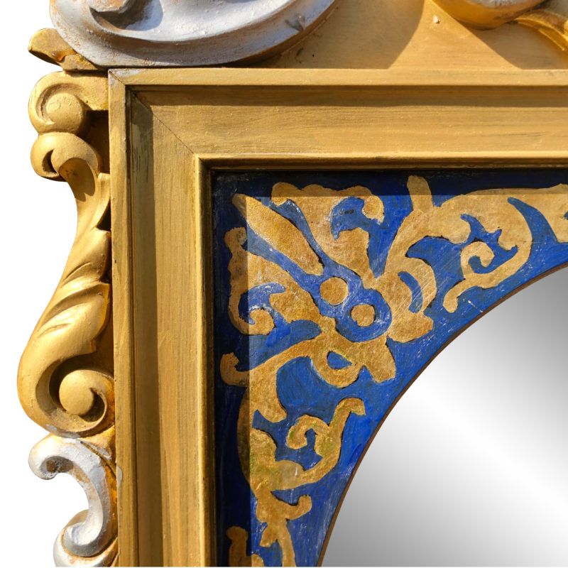 Vintage French Rococo Victorian Royal Blue & Gold Painted Wall Mirror For Royal Blue Wall Mirrors (Photo 4 of 15)