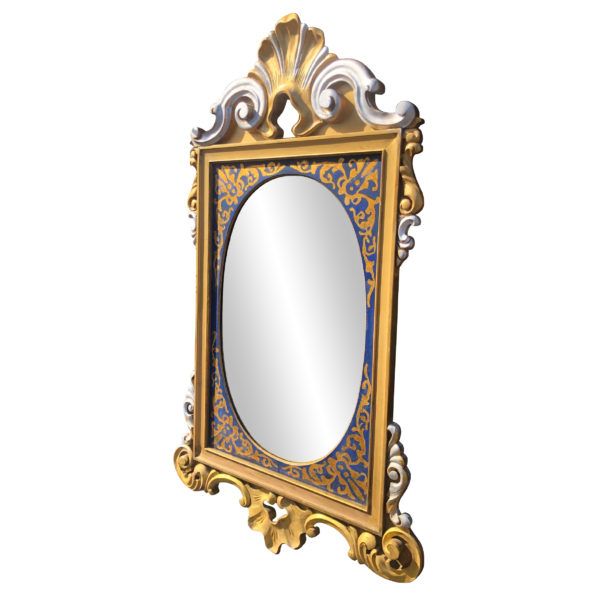 Vintage French Rococo Victorian Royal Blue & Gold Painted Wall Mirror Inside Royal Blue Wall Mirrors (View 7 of 15)