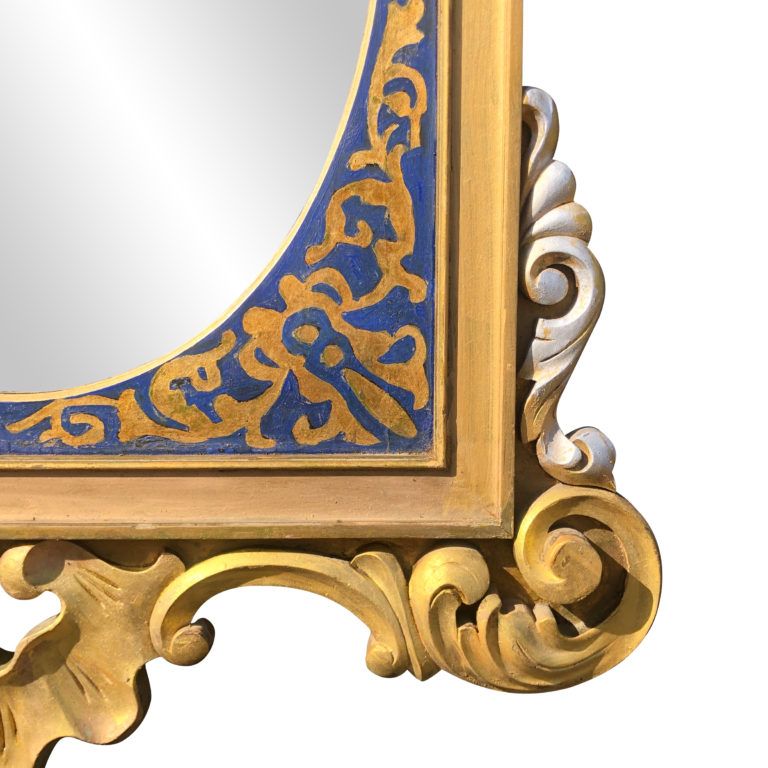 Vintage French Rococo Victorian Royal Blue & Gold Painted Wall Mirror Pertaining To Royal Blue Wall Mirrors (Photo 1 of 15)