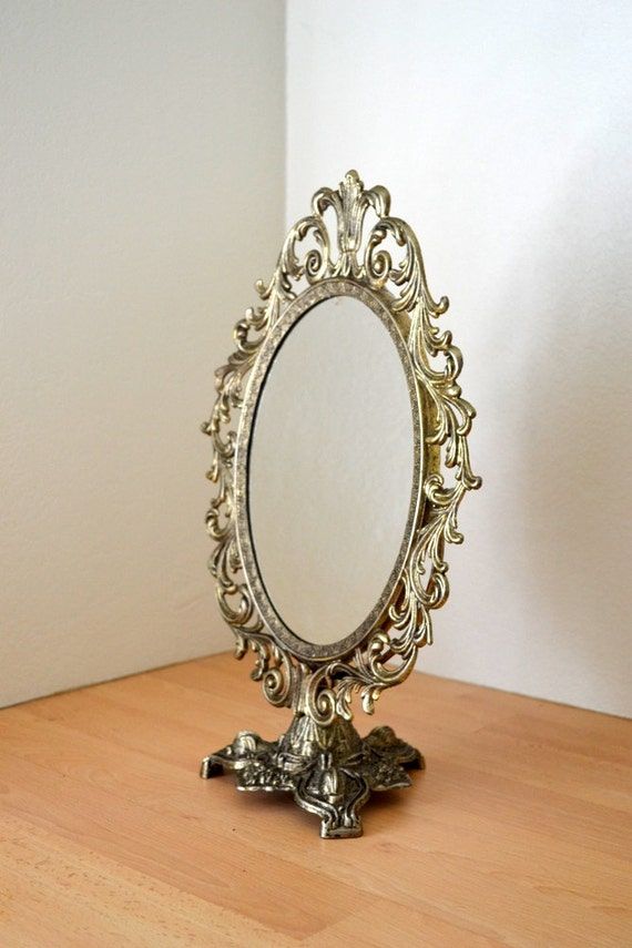 Vintage Ornate Standing Vanity Mirror Victorian Scrolled With Regard To Antique Iron Standing Mirrors (View 12 of 15)