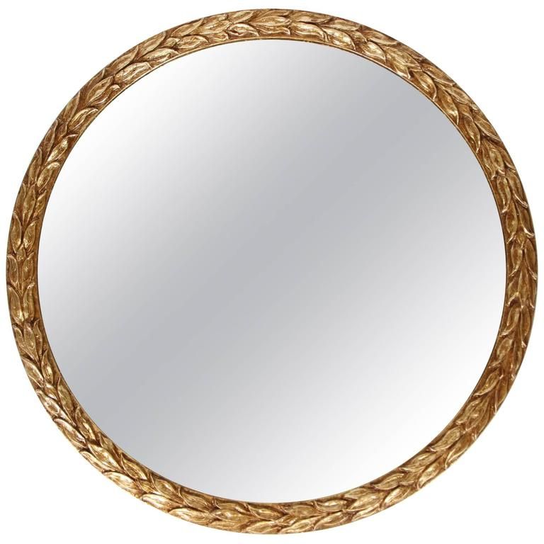 Vintage Round Laurel Leaf Framed Mirror With New Gold Leaf Finish At Within Silver Leaf Round Wall Mirrors (View 10 of 15)