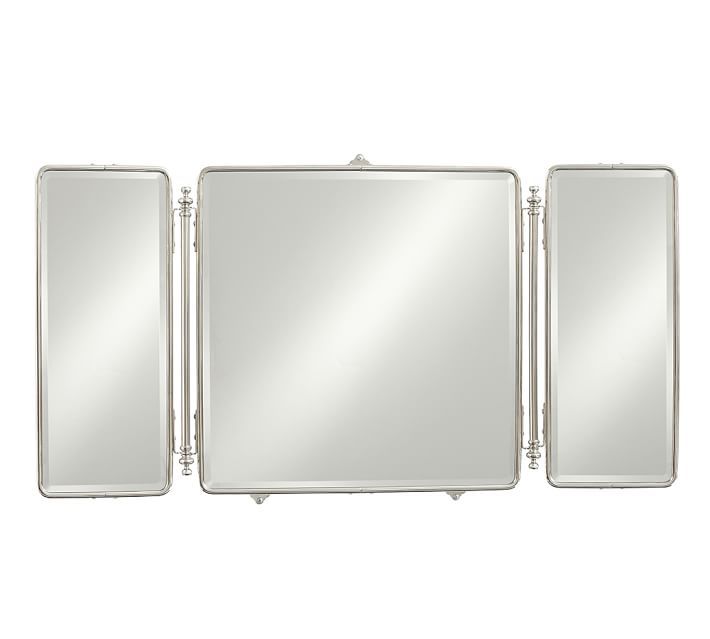 Vintage Tri Fold Wall Mirror | Pottery Barn Pertaining To Linen Fold Silver Wall Mirrors (View 10 of 15)