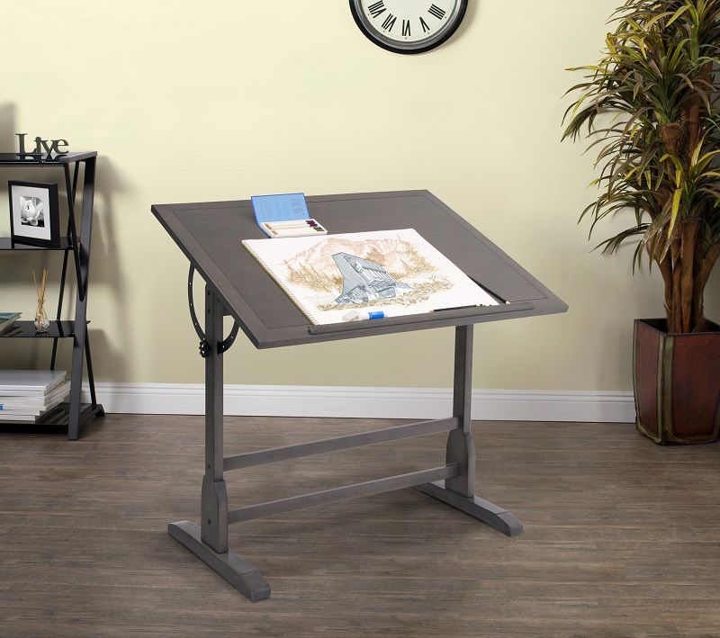 Vintage Wood Drafting Table With 42″ X 30″ Adjustable Top In Slate Gray In Gray Wood Adjustable Reading Tables (View 7 of 15)