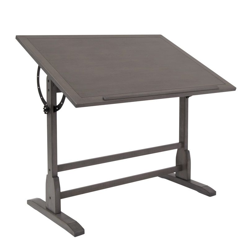 Vintage Wood Drafting Table With 42″ X 30″ Adjustable Top In Slate Gray With Gray Wood Adjustable Reading Tables (View 4 of 15)