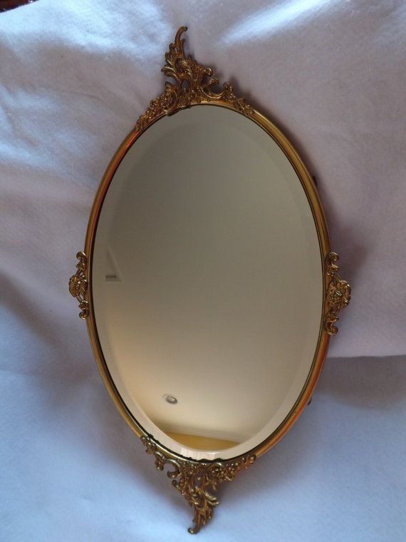 Vintagel Large Oval Gold Mirror In Antique Ornate Brass Frame | Etsy Throughout Antique Brass Wall Mirrors (View 8 of 15)