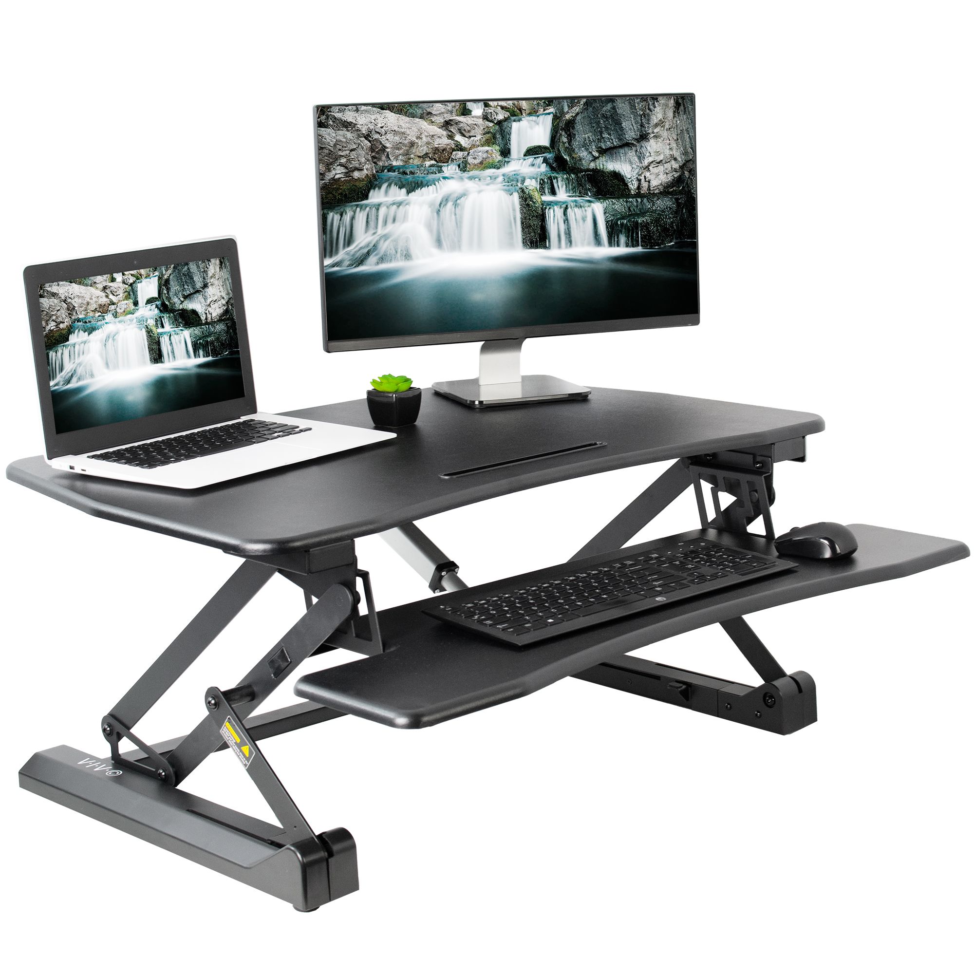Vivo Black Electric Height Adjustable Standing Desk Tabletop Monitor Regarding Black Adjustable Laptop Desks (View 11 of 15)