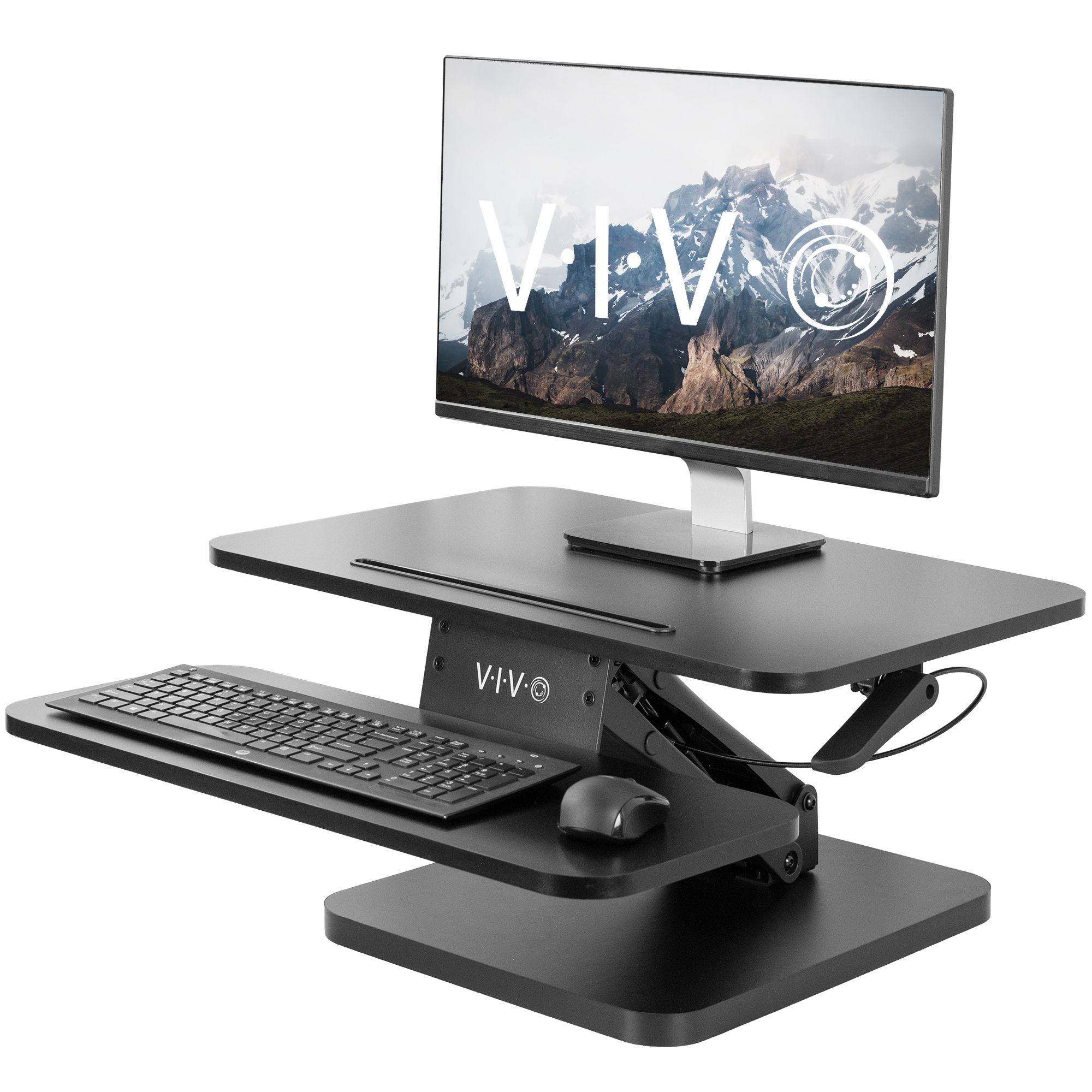 Vivo Small Height Adjustable Standing Desk Gas Spring Monitor Riser Intended For Espresso Adjustable Stand Up Desks (Photo 7 of 15)