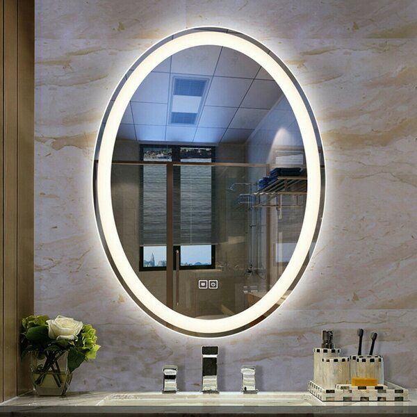 Wade Logan® Large Oval Led Light Wall Frameless Bathroommirror Vanity Regarding Logan Frameless Wall Mirrors (Photo 15 of 15)