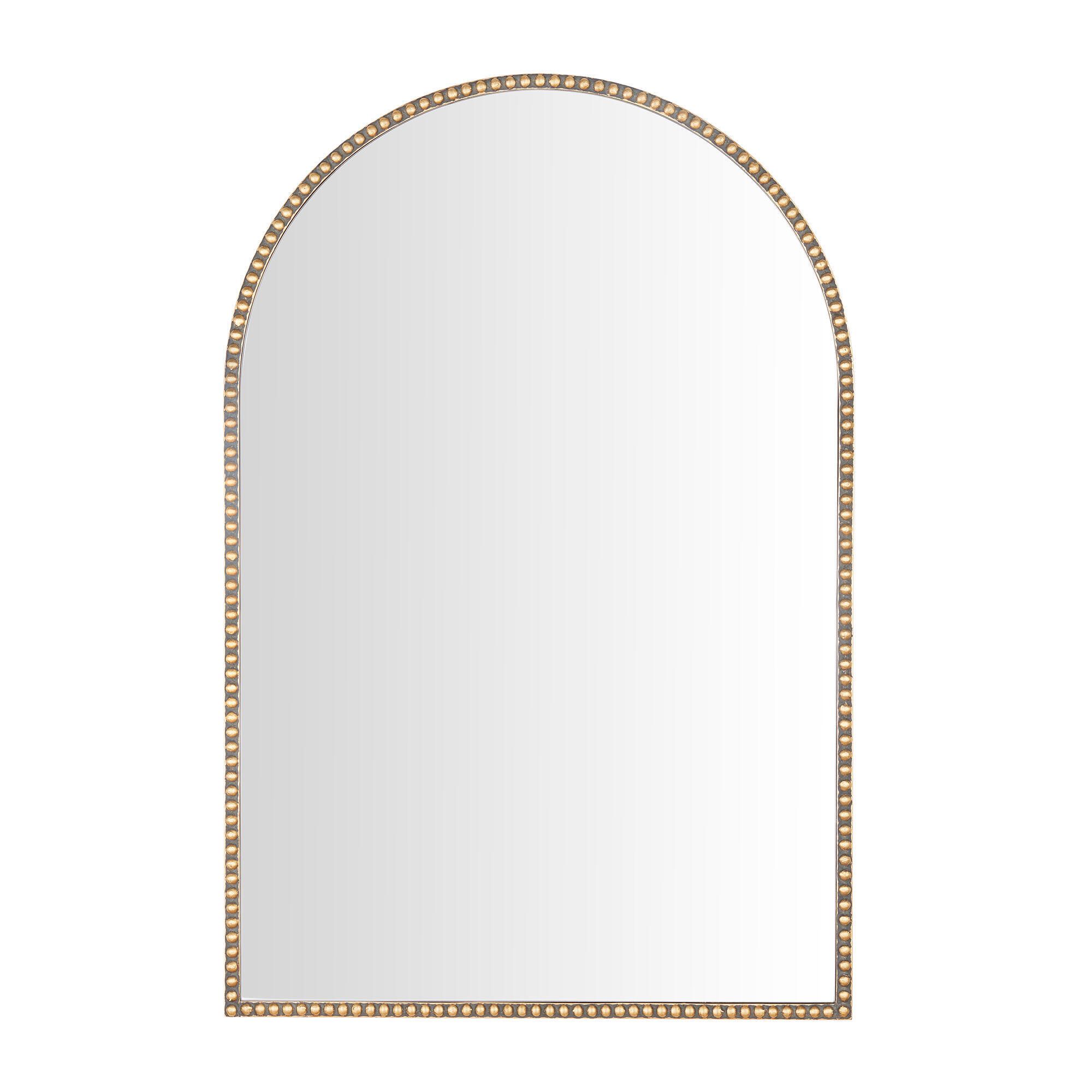 Wall Mirrors Gold Beaded Rounded Arch Mirror – Home Depot | Havenly Regarding Farmhouse Woodgrain And Leaf Accent Wall Mirrors (View 11 of 15)
