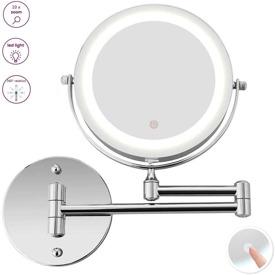 Wall Mount Makeup Mirror, 10x Magnifying Two Side Led Lighted Vanity For Led Lighted Makeup Mirrors (View 3 of 15)