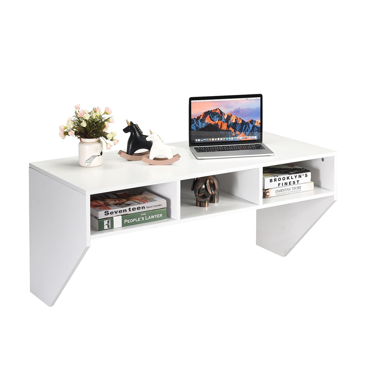 Wall Mounted Floating Computer Table Desk Home Office Furni Storage With Regard To Off White Floating Office Desks (View 7 of 15)