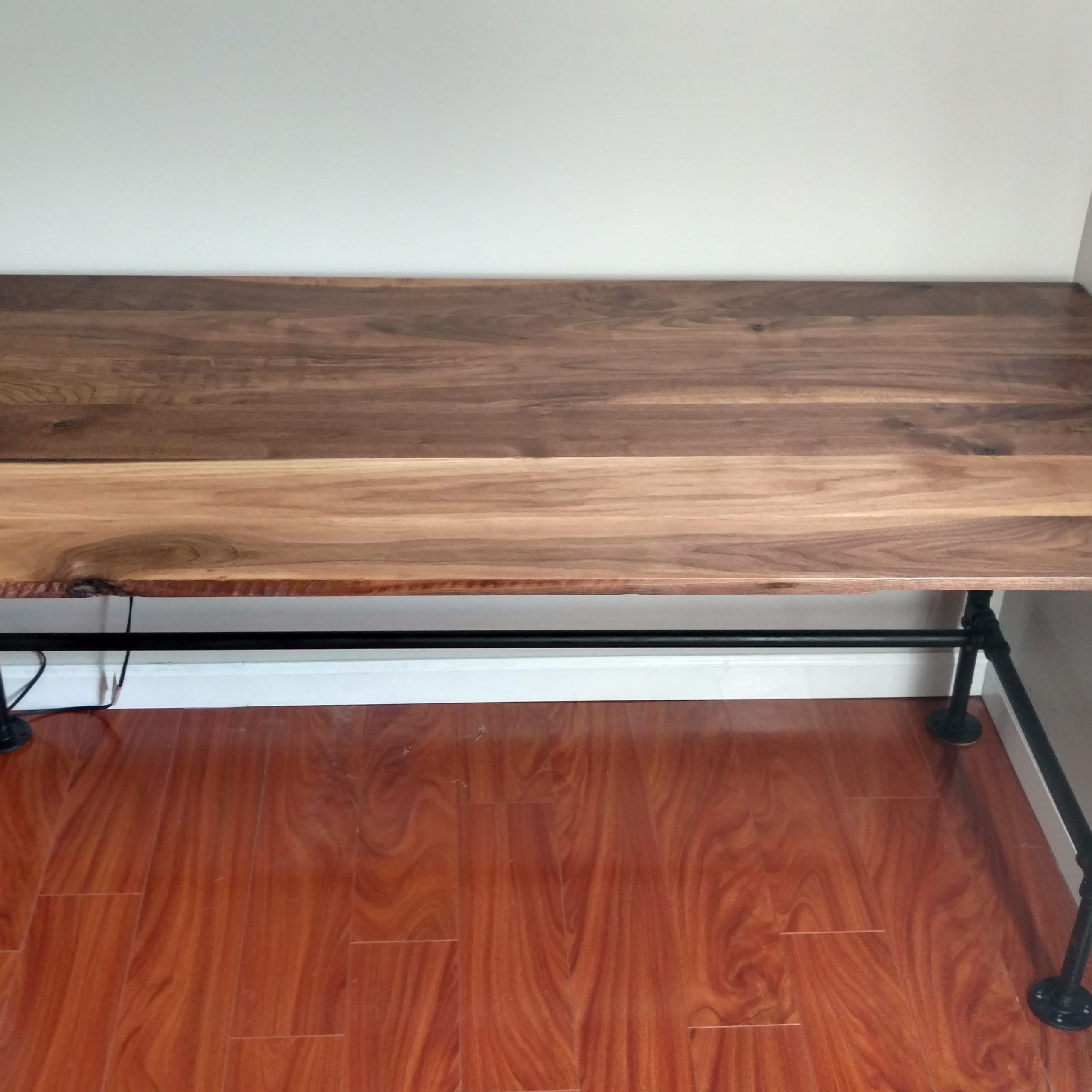 Walnut Office Computer Desk With Industrial Black Pipe Legs – Mq For Black Glass And Walnut Wood Office Desks (View 11 of 15)