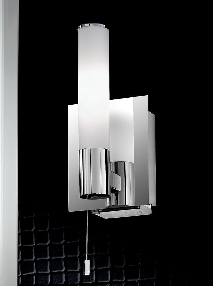 Wb977 Single Bathroom Wall Light, Chrome And Satin Opal Glass With Pertaining To Ceiling Hung Satin Chrome Wall Mirrors (Photo 13 of 15)