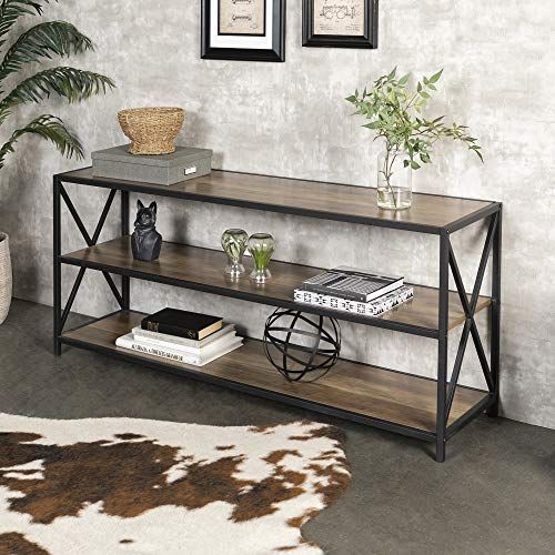 We Furniture 2 Shelf Industrial Wood Metal Bookcase Books Https Intended For Metal And Chestnut Wood 2 Shelf Desks (View 4 of 15)