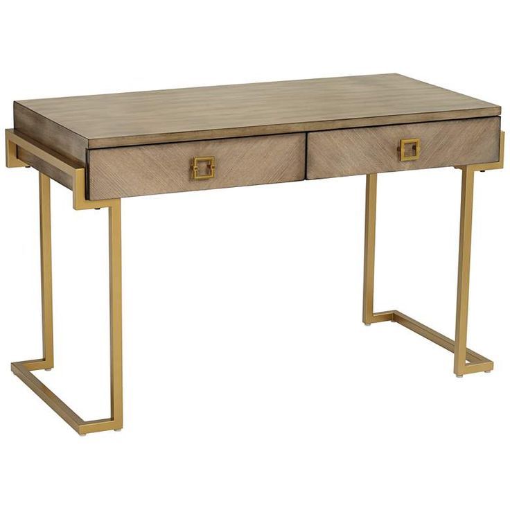 Wheaton 49 1/2" Wide Gold And Wood Glam Modern Writing Desk – #46v94 With Gold Metal Rectangular Writing Desks (View 12 of 15)
