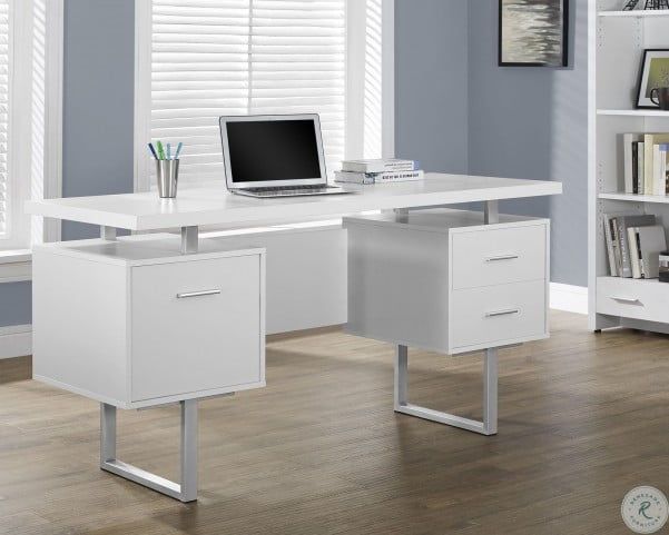 White Hollow Core/silver Metal Office Desk From Monarch (7081 With Natural Wood And White Metal Office Desks (View 10 of 15)
