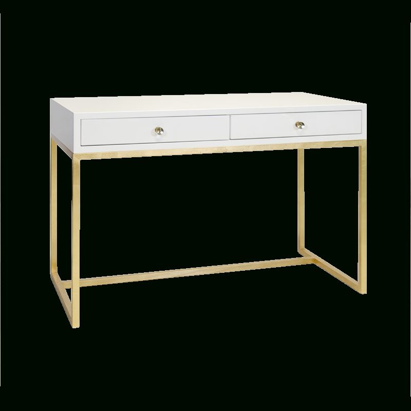 White Lacquer 2 Drawer Desk On Gold Leafed Base | White Lacquer Desk Inside White Lacquer 2 Drawer Desks (View 10 of 15)