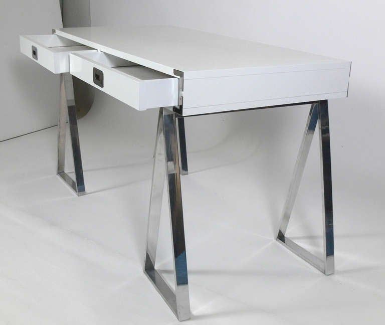 White Lacquer Campaign Desk At 1stdibs Within White Lacquer And Brown Wood Desks (View 1 of 15)