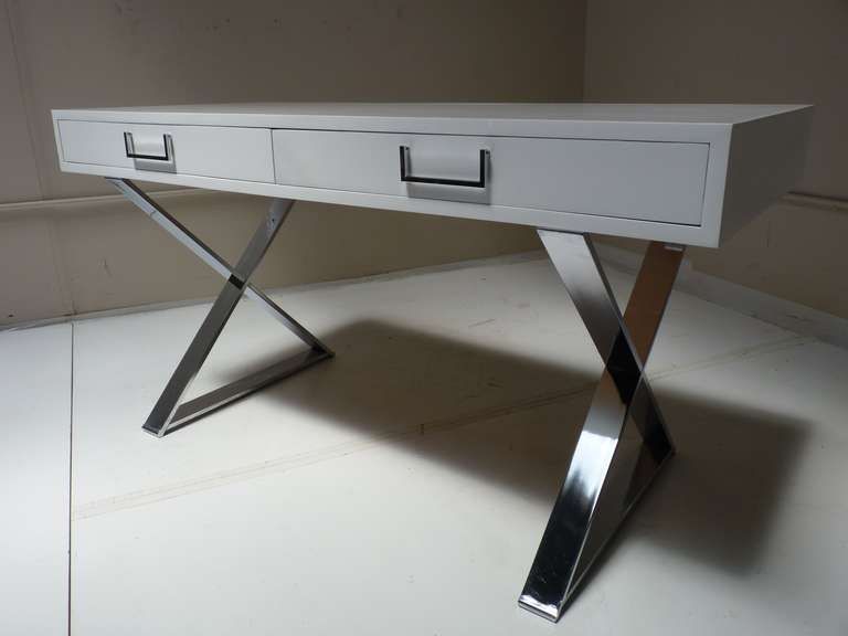 White Lacquer Campaign Deskmilo Baughman At 1stdibs With White Lacquer And Brown Wood Desks (View 13 of 15)