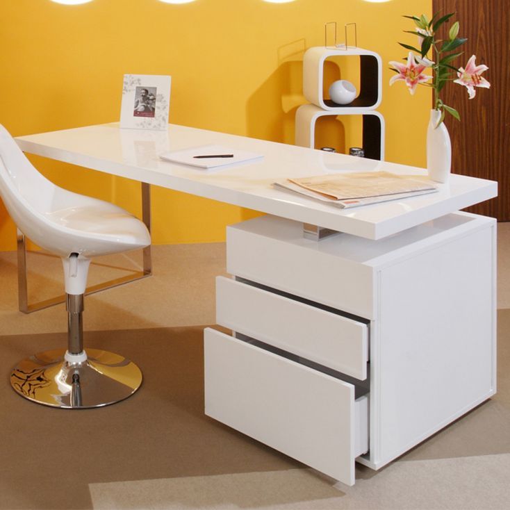White Office Desk With Storage – Designer Retro – Modern Glass Uk Throughout White Finish Glass Top Desks (View 10 of 15)
