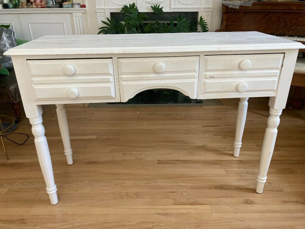 White Painted, Solid Pine Wood Desk | In Tonbridge, Kent | Gumtree Intended For Aged White Finish Wood Writing Desks (View 7 of 15)