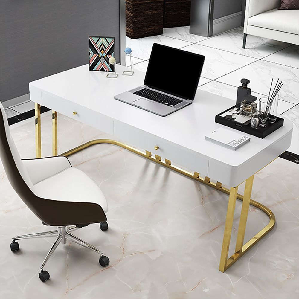 White Rectangular Writing Desk Modern Computer Desk Manufactured Wood Regarding Gold Metal Rectangular Writing Desks (View 2 of 15)