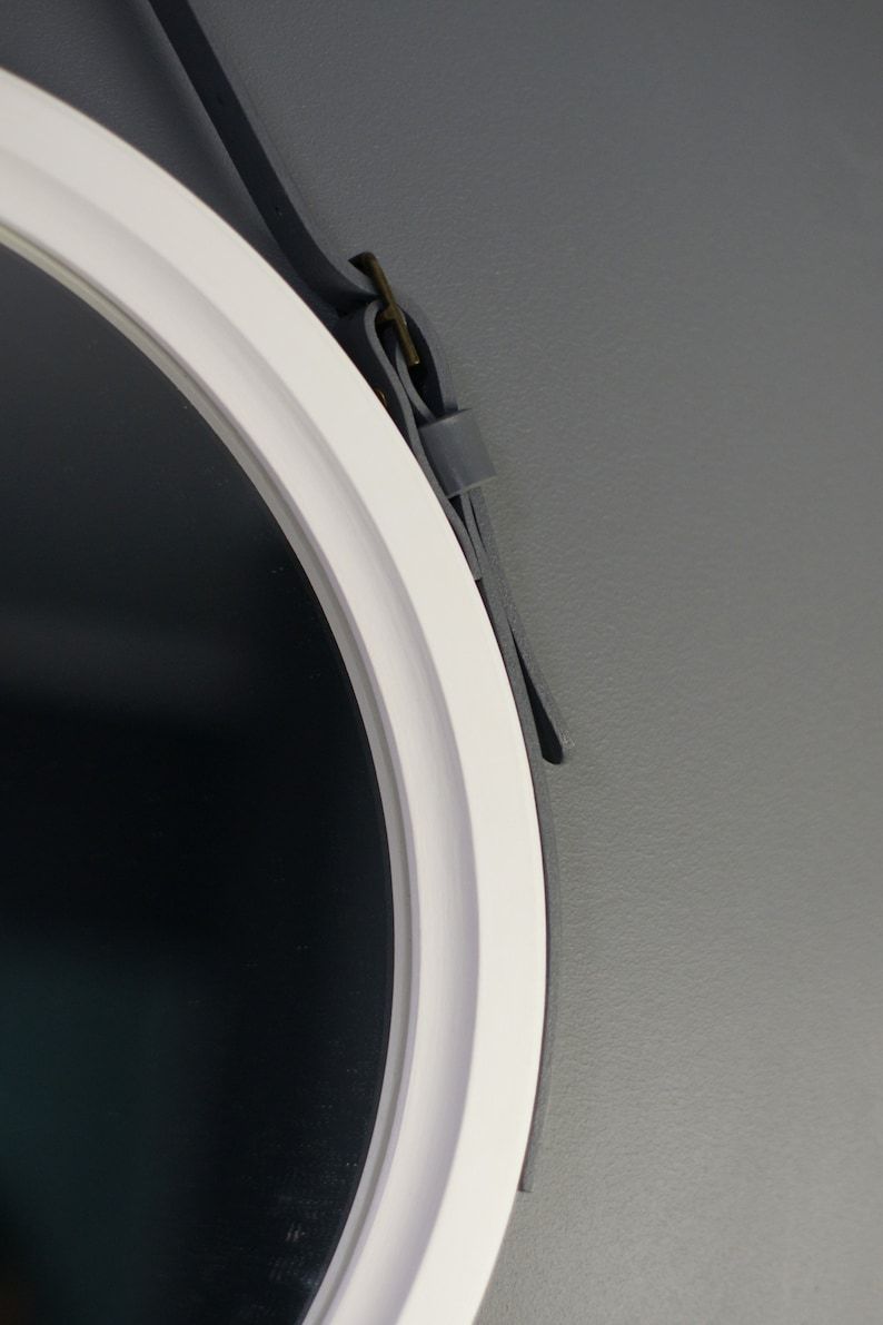 White Round Mirror Strap Mirror Wall Mirror Hanging | Etsy Regarding Stitch White Round Wall Mirrors (View 8 of 15)
