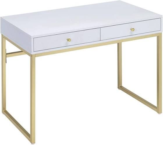 White Writing Desk Gold Or Brass | Desk With Drawers, Furniture, Wooden Pertaining To Gold And Wood Glam Modern Writing Desks (View 13 of 15)