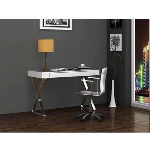 Whiteline Modern Living Elm High Gloss White Large Desk Dk1205l Wht With White Lacquer Stainless Steel Modern Desks (View 15 of 15)