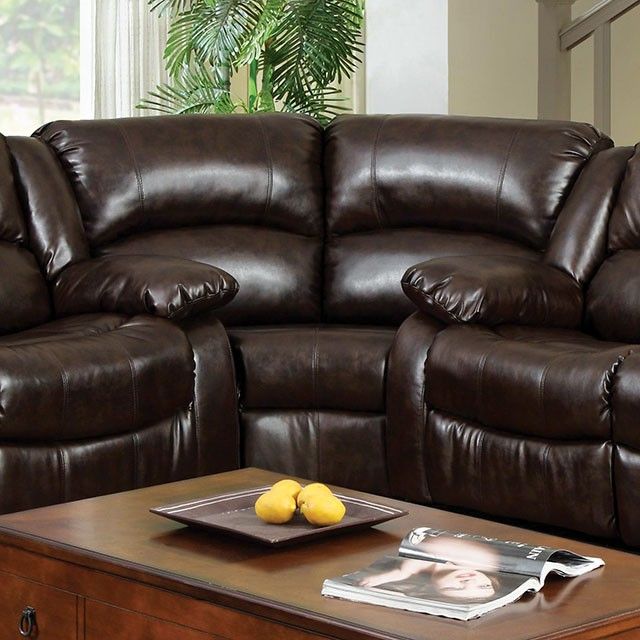 Winslow Rustic Brown Bonded Leather Recliner Sectional Sofa – Shop For For Rustic Brown Sectional Corner Desks (View 3 of 15)