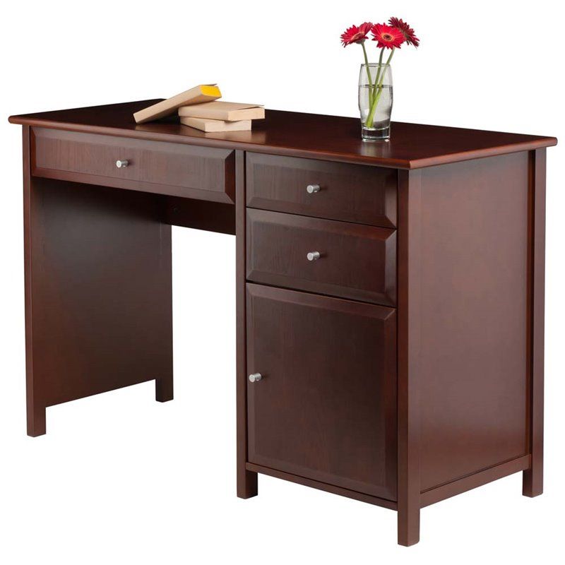 Winsome Delta Office Writing Desk In Walnut – 94147 Pertaining To Black Glass And Walnut Wood Office Desks (View 2 of 15)