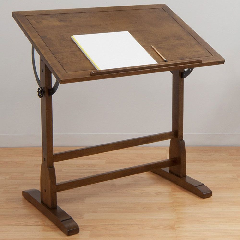 Wood Drafting Table In Drafting Tables With Regard To Weathered Oak Tilt Top Drafting Tables (View 1 of 15)