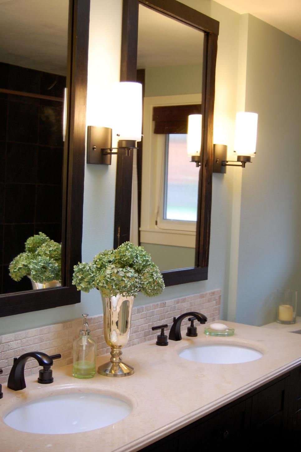 Wood Framed Mirrors And Bathroom Vanity Countertop | Hgtv Within Mexborough Bathroom/vanity Mirrors (View 11 of 15)