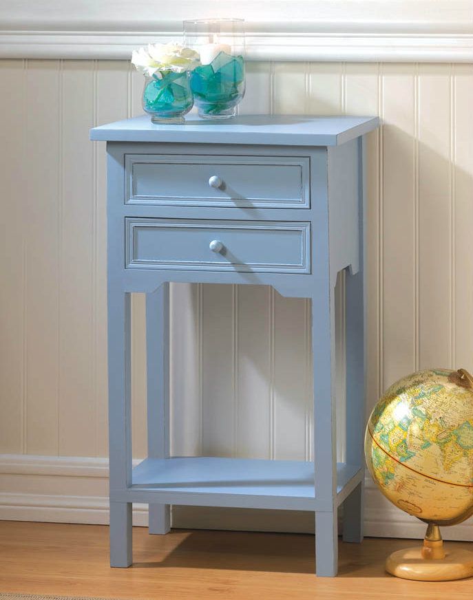 Wood Side Table With Two Drawers – Light Blue Pertaining To Blue And White Wood Campaign Desks (View 4 of 15)