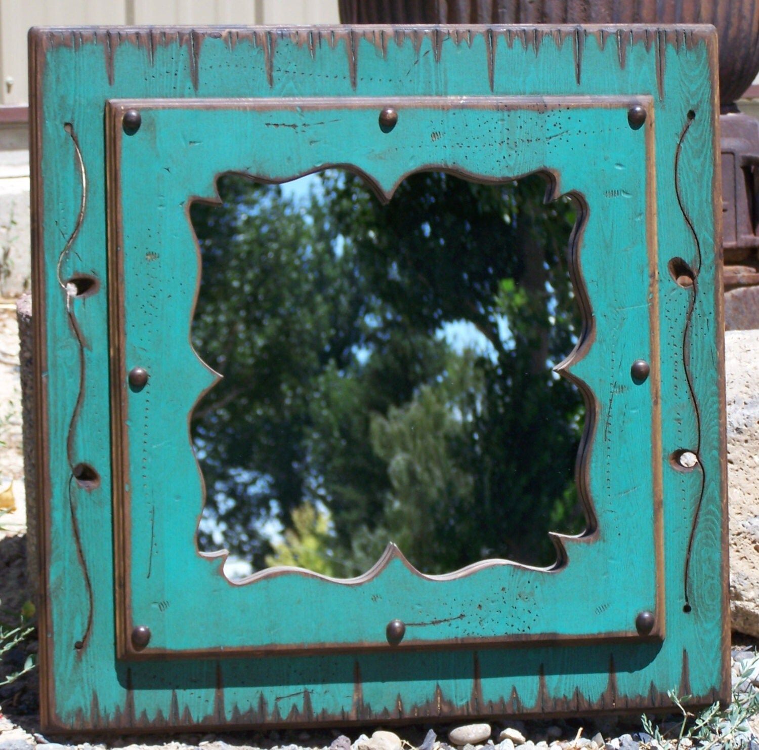 Wood Western Decorative Mirror Wood Framed Distressed Mirror Within Western Wall Mirrors (Photo 12 of 15)