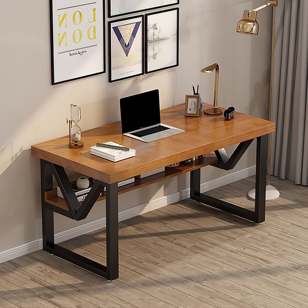 Wood Writing Desk With Shelf Black Metal Rustic For Office Small Pertaining To Dark Sapphire Wood Writing Desks (Photo 4 of 15)