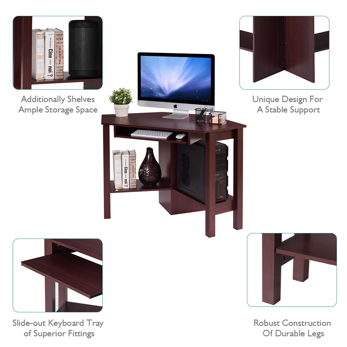 Wooden Corner Computer Desk With Drawer Office Study Table Black/walnut For White And Walnut 6 Shelf Computer Desks (View 14 of 15)