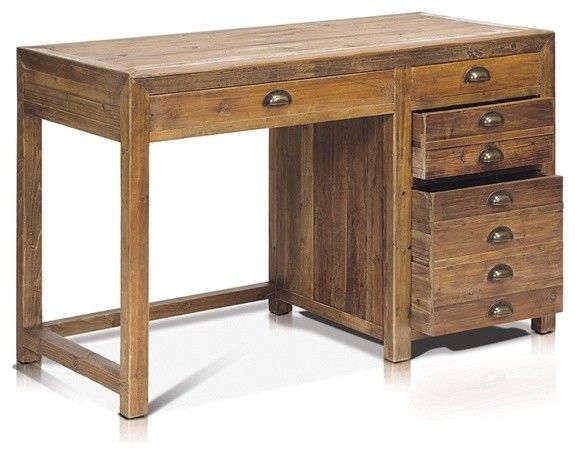 Working Desk With 4 Drawers In Reclaimed Wood – Rustic – Desks And Regarding Reclaimed Barnwood Writing Desks (View 14 of 15)