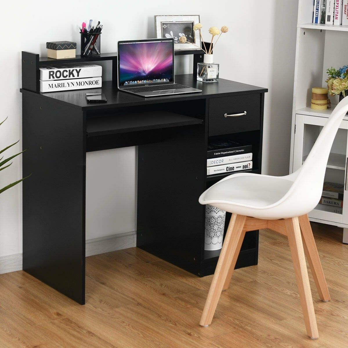 Workstation With Smooth Keyboard Tray & Storage Shelves Laptop Pc Table Regarding Corner Desks With Keyboard Shelf (Photo 1 of 15)