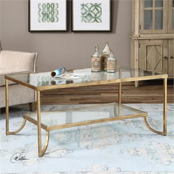 Worlds Away Taylor 2 Tier Rectangle Gold Coffee Table Inside Glass And Gold Rectangular Desks (View 6 of 15)